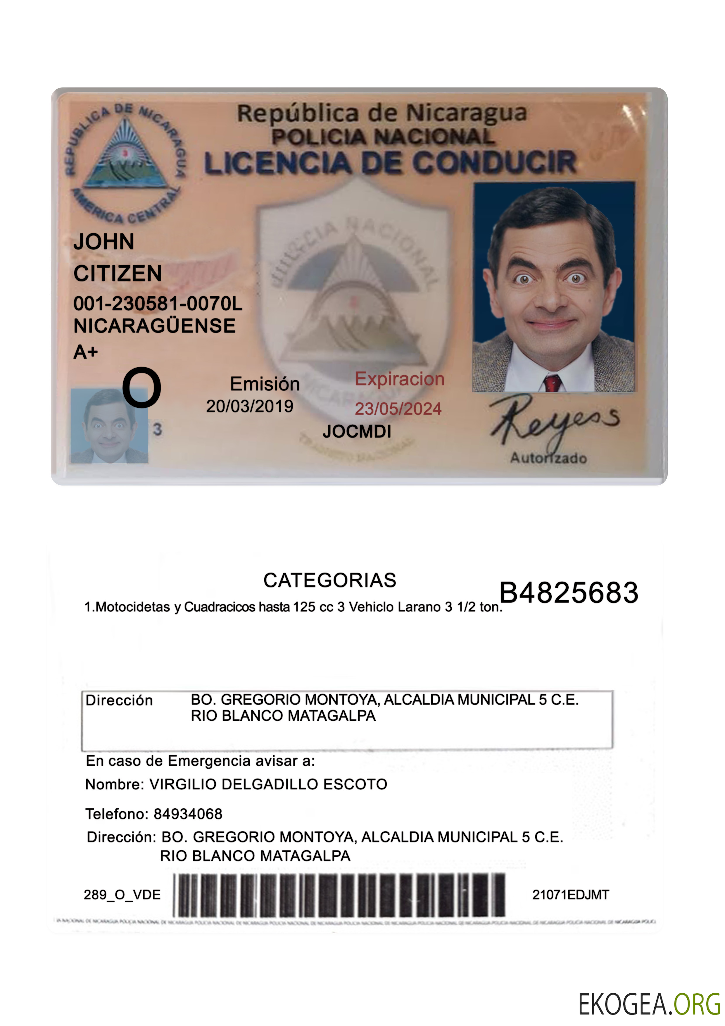 Nicaragua driving license 2019 present